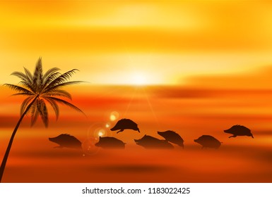 boar New Year card Ocean background