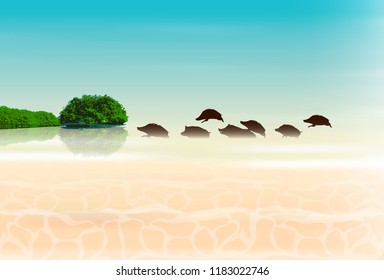 boar New Year card Ocean background