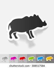 boar paper sticker with shadow. Vector illustration