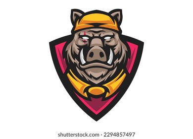 Boar pig mascot e sport logo illustration vector