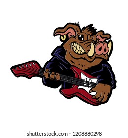 Boar playing guitar vector illustration