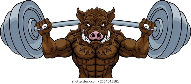 A boar razorback hog weight lifting gym animal sports mascot lifting a barbell