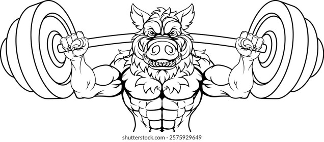 A boar razorback hog weight lifting gym animal sports mascot lifting a barbell