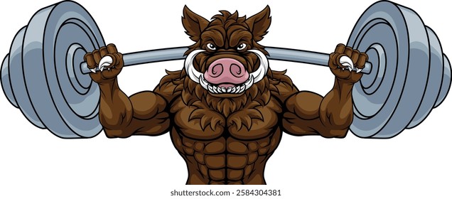 A boar razorback hog weight lifting gym animal sports mascot lifting a barbell