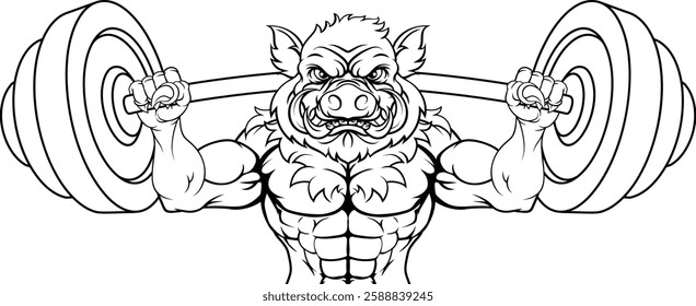 A boar razorback hog weight lifting gym animal sports mascot lifting a barbell