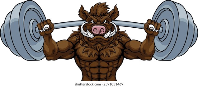 A boar razorback hog weight lifting gym animal sports mascot lifting a barbell