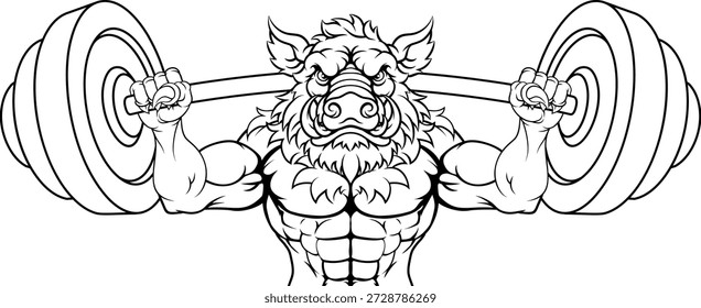 Um javali razorback peso levantando peso ginásio esportes animais mascote levantando uma barbell