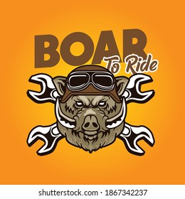 Boar to ride illustration. Rider boar head vector. Boar logo icon