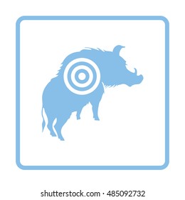 Boar silhouette with target icon. Blue frame design. Vector illustration.