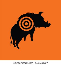 Boar silhouette with target icon. Orange background with black. Vector illustration.