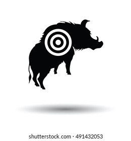 Boar silhouette with target icon. White background with shadow design. Vector illustration.