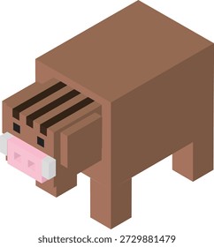Una ilustración simple de jabalí dibujada en una vista isométrica.
Con un diseño de estilo de bloque tridimensional con colores tranquilos, es adecuado para diversos usos, como Diseño web, materiales de presentación e ilustraciones explicativas.