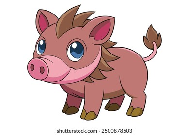 Boar Vector Illustration | Linocut, Kawaii, Cartoon, Clipart, Line Art Design.