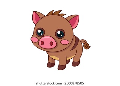 Boar Vector Illustration | Linocut, Kawaii, Cartoon, Clipart, Line Art Design.