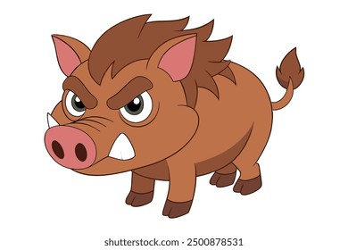 Boar Vector Illustration | Linocut, Kawaii, Cartoon, Clipart, Line Art Design.