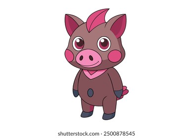 Boar Vector Illustration | Linocut, Kawaii, Cartoon, Clipart, Line Art Design.