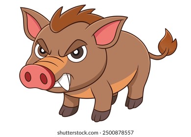 Boar Vector Illustration | Linocut, Kawaii, Cartoon, Clipart, Line Art Design.