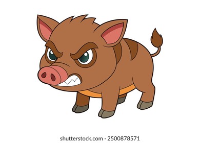 Boar Vector Illustration | Linocut, Kawaii, Cartoon, Clipart, Line Art Design.