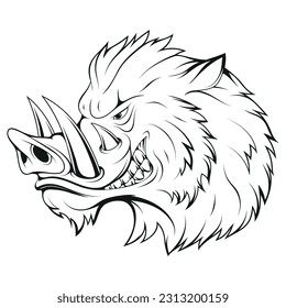 Boar. Ilustración vectorial de un boceto de cerdo salvaje.  Símbolo de la fauna silvestre y de la zoología o del deporte de caza, trofeo de equipo y diseño del zoo natural