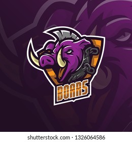 boar vector mascot logo design with modern illustration concept style for badge, emblem and tshirt printing. angry boar illustration for sport and esport team.