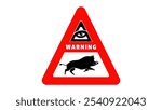 Boar warning sign, black and red isolated silhouette