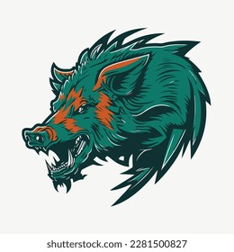 Boar or wild animal roaring muzzle for sport team mascot. Vector isolated flat icon of wildcat Boar predator symbol for blazon, badge or hunting nature adventure club.