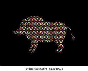 Boar, Wild Hog standing designed using colorful mosaic pattern graphic vector.