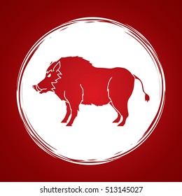 Boar, Wild Hog standing designed on grunge circle background graphic vector.