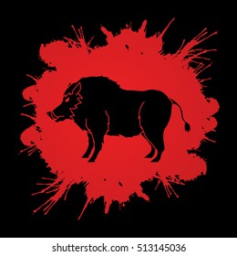 Boar, Wild Hog standing designed on splatter blood background graphic vector.
