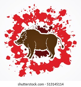Boar, Wild Hog standing designed on splash ink background graphic vector.