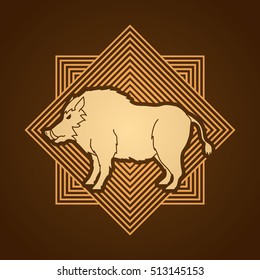 Boar, Wild Hog standing designed on line square background graphic vector.