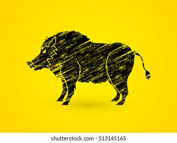 Boar, Wild Hog standing designed using grunge brush graphic vector.