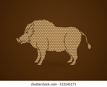 Boar, Wild Hog standing designed using geometric pattern brush graphic vector.