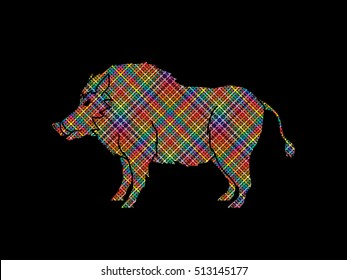 Boar, Wild Hog standing designed using colorful pixels graphic vector.