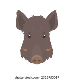 Schwein oder Wildschweinkopf. braunes Waldtier. Flache Vektorsymbol-Illustration einzeln auf weißem Hintergrund.