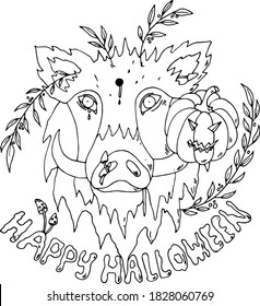 The boar zombie. Black-white halloween.