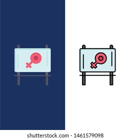 Board, Ad, Message  Icons. Flat and Line Filled Icon Set Vector Blue Background. Vector Icon Template background