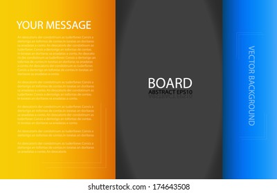 board background vector orange and yellow blue board on black and grey gray background document for text and message design for brochure and web modern artwork