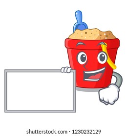 With board beach bucket shape with sand cartoon
