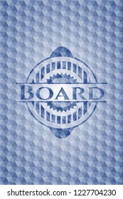 Board blue emblem with geometric background.