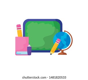 board with book and set supplies