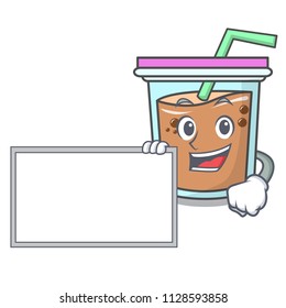 With board bubble tea character cartoon