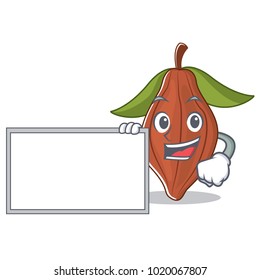 With board cacao bean character cartoon