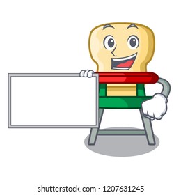 With board character baby eat on highchair indoors