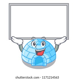 Up board character cartoon ice house in snowfield