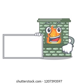 With board character fireplace with red brick inside