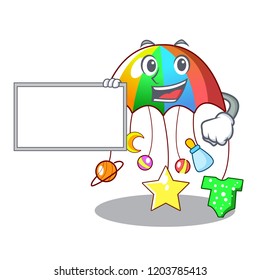 With board character hanging toy attached to cot