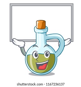 Up board character olive oil in bottle wooden