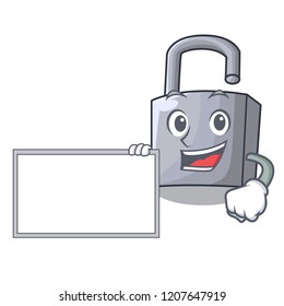 With board character padlock on the wooden door
