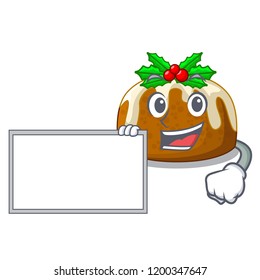 With board character traditional christmas pudding on plate